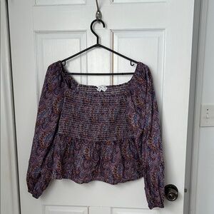 J. Crew Purple Paisley Smocked Peasant Blouse